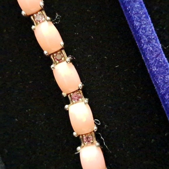 Peruvian Pink Opal & Orissa Rhodolite Garnet Tennis Link Style Bracelet. - Picture 9 of 11